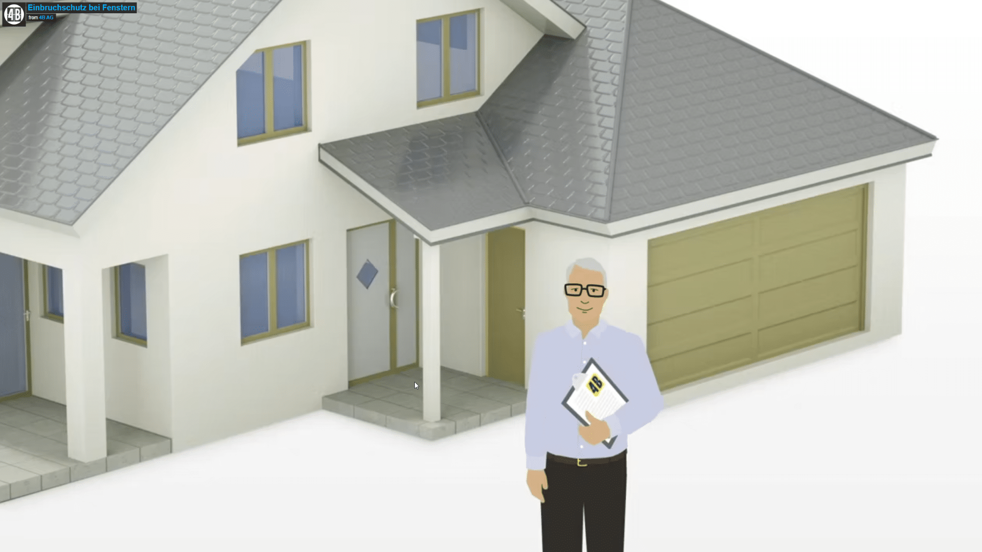 Illustration: 4B Mitarbeiter steht vor einem Einfamilienhaus