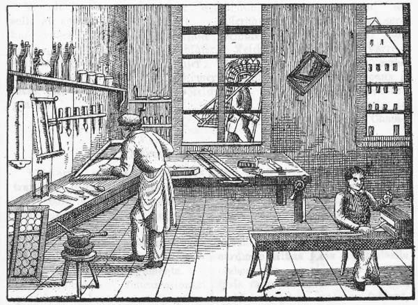 Das Fenster im Wandel der Zeit: Historisches Gemälde von Glasern bei der Fensterrahmung