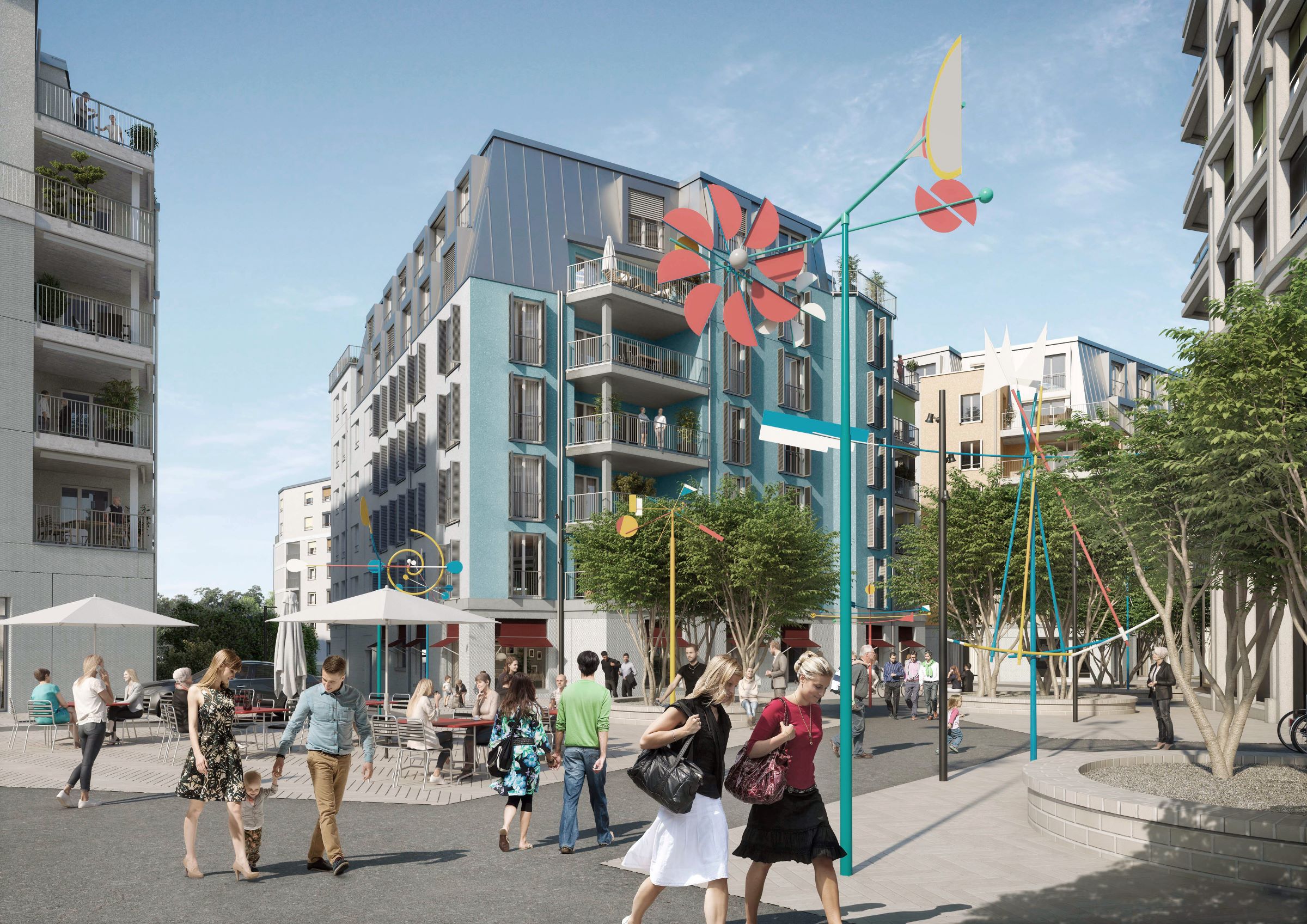 Rendering von der Piazza im Glasi-Quartier