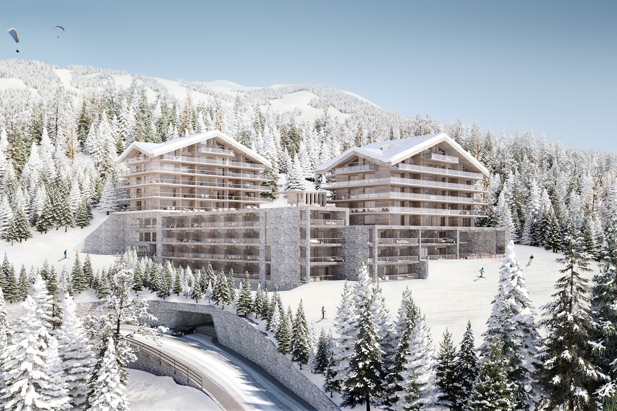 Distanzaufnahme Luxusresort , Crans-Montana