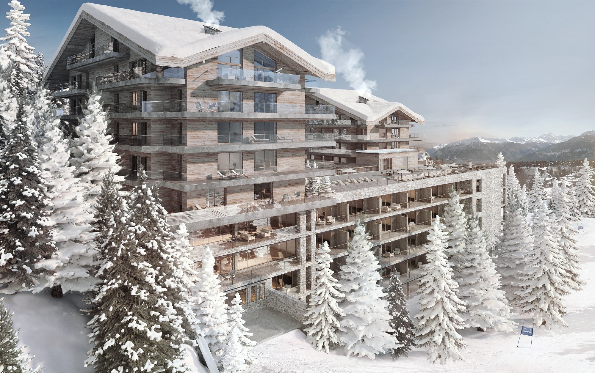 Aussenansicht Luxusresort "Six Senses", Crans-Montana
